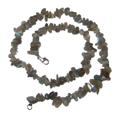 Labradorit Splitter Kette 45 cm mit silberfarbenem Karabinerverschluss