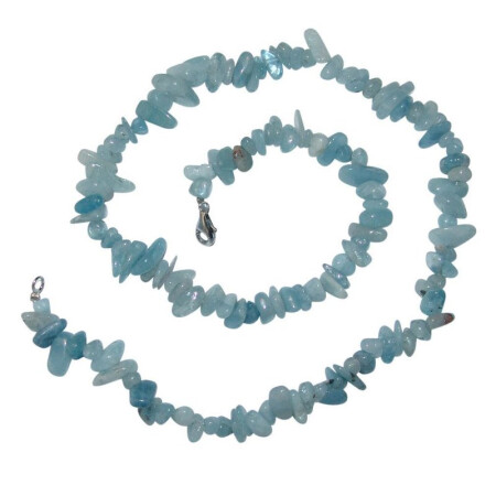 Aquamarin Splitter Kette 925er Silber Karabiner Verschluss schöne intensive Farbe 45 cm