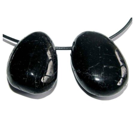 Turmalin schwarz Trommelstein Tropfen gebohrt (2,5 mm) ca. 30 x 20 mm Anhänger Edelstein
