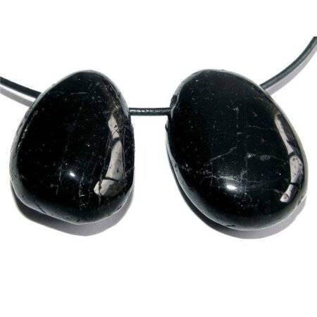 Turmalin schwarz Trommelstein Tropfen gebohrt(2,5 mm) Glückstein Anhänger