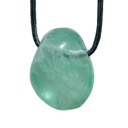 Fluorit grün Trommelstein Tropfen gebohrt (2,5 mm) ca. 30 x 20 mm Anhänger Edelstein