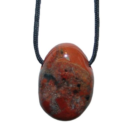 Brekzien Jaspis Trommelstein Tropfen gebohrt (2,5 mm) ca. 30 x 20 mm Anhänger Edelstein