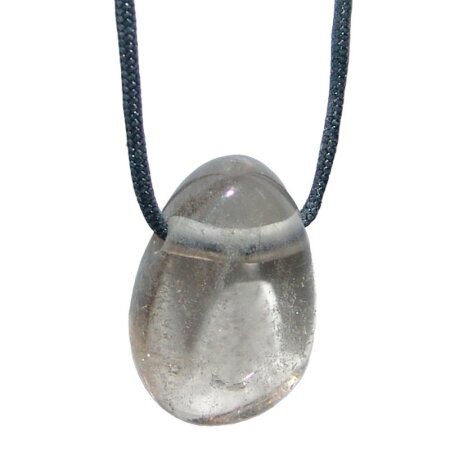 Rauchquarz Anhänger flacher Trommelstein ca. 30 x 20 mm in Tropfen Form mit Bohrung ca. 2,5 mm