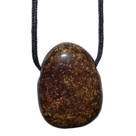 Bronzit Anhänger flacher Trommelstein ca. 30 x 20 mm in Tropfen Form mit Bohrung: ca. 2,5 mm