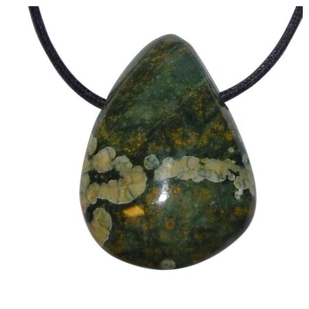 Rhyolith Trommelstein Tropfen gebohrt (2,5 mm) ca. 30 x 20 mm Anhänger Edelstein