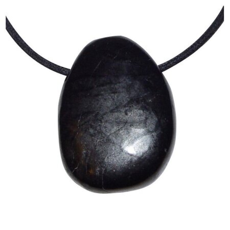 Shungit / Schungit Trommelstein Tropfen gebohrt (2,5 mm) ca. 30 x 20 mm Anhänger Edelstein