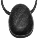 Obsidian Silber Anhänger flacher Trommelstein ca. 30 x 20 mm in Tropfen Form mit Bohrung ca. 2,5 mm