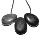 Obsidian Silber Anhänger flacher Trommelstein ca. 30 x 20 mm in Tropfen Form mit Bohrung ca. 2,5 mm