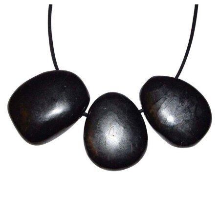 Shungit / Schungit Trommelstein Tropfen gebohrt (2,5 mm) ca. 40 x 30 mm Anhänger Edelstein