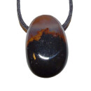 Sardonyx Anhänger flacher Trommelstein ca. 30 x 20 in Tropfen Form mit Bohrung ca. 2,5 mm