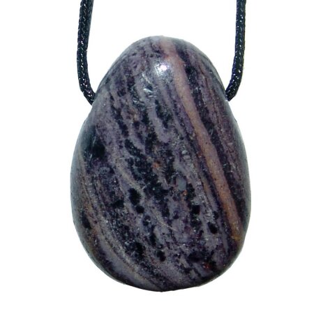 Charoit Anhänger flacher Trommelstein ca. 25 - 30 mm in Tropfen Form mit Bohrung: ca. 2,5 mm