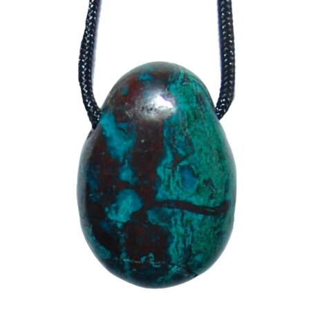 Chrysokoll Trommelstein Tropfen gebohrt (2,5 mm) ca. 30 x 20 mm Anhänger Edelstein
