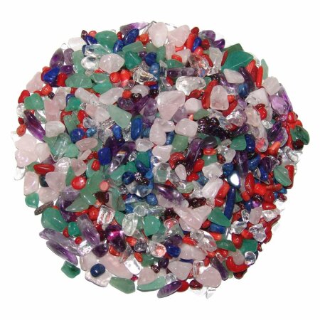 Bunte Trommelstein mini 4 - 10 mm Mischung Koralle, Amethyst, Bergkristall, Lapis, Aventurin und Rosenquarz