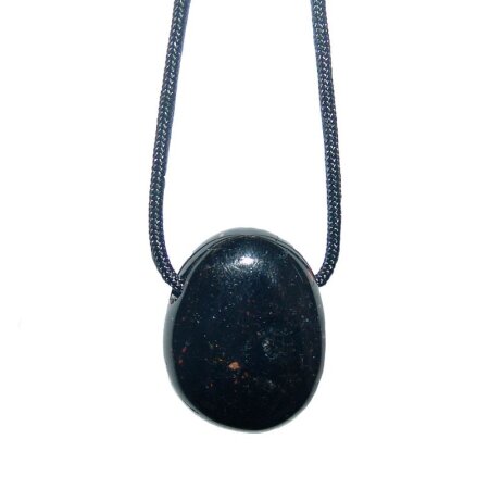 Turmalin schwarz / Schörl Anhänger flacher Trommelstein ca. 30 x 20 mm mit Bohrung 2,5 mm