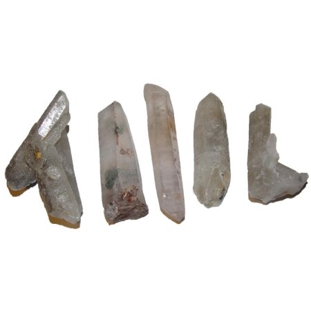 Laserquarz Bergkristall Spitzen 5 Stück mit Einschlüssen Natur gewachsen und belassen je ca.60 - 80 mm