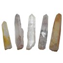 Laserquarz Bergkristall Spitzen 5 Stück mit Einschlüssen Natur gewachsen und belassen je ca.60 - 80 mm
