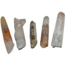 Laserquarz Bergkristall Spitzen 5 Stück mit Einschlüssen Natur gewachsen und belassen je ca.60 - 80 mm