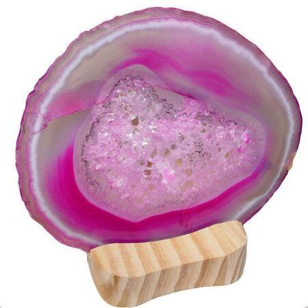 Achatscheibe pink transparent mit Holz Ständer Größe:...
