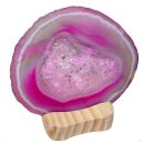 Achatscheibe pink transparent mit Holz Ständer...
