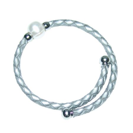 Leder Armband / Reif silber grau geflochten mit...