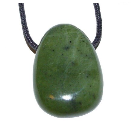 Nephrit / Jade Trommelstein Tropfen gebohrt (2,5 mm) ca. 30 x 20 mm Anhänger Edelstein