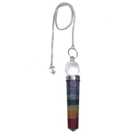 7 Chakra Pendel poliert mit Bergkristall Kugel Länge: ca. 50 mm, Bergkristallkugel Ø ca.15mm