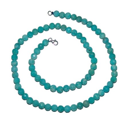 Amazonit 5 mm faccettierte Kugelkette mit 925er Silber Karabiner Verschluss ca. 45 cm