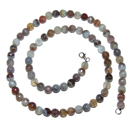 Botswana Achat 8 mm faccettierte Kugelkette mit 925er Silber Karabiner Verschluss ca. 45 cm
