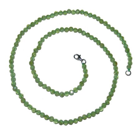 Peridot/Olivin 4 mm facettierte Kugel Kette mit 925er Silber Karabiner Verschluss ca. 45 cm