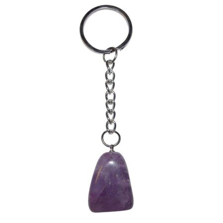 Amethyst Trommelstein Schlüsselanhänger ca. 20- 25 mm mit Kette und Schlüsselring