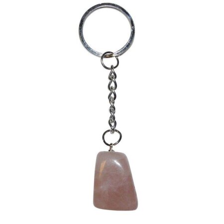 Rosenquarz Trommelstein Schlüsselanhänger ca. 20-25 mm mit Kette und Schlüsselring