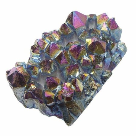 Bergkristall Stufe mit Titanium bedampft schillernd in  Regenbogen-Farben