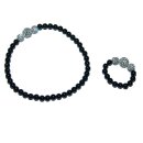 Onyx 2er Schmuckset 1x 4mm Kugelarmband mit 3...