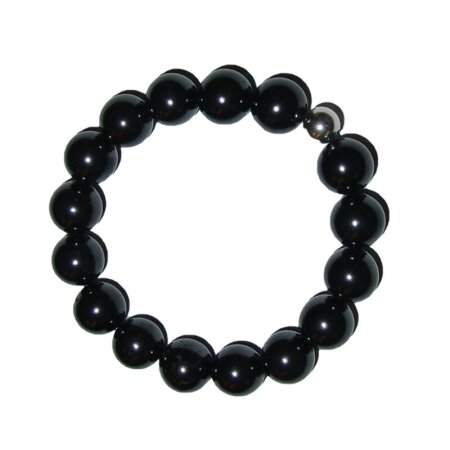 Schungit / Schungit Kugel Armband ca. 12 mm Ø mit silberner Kugel ca. 8 mm auf Stretchband