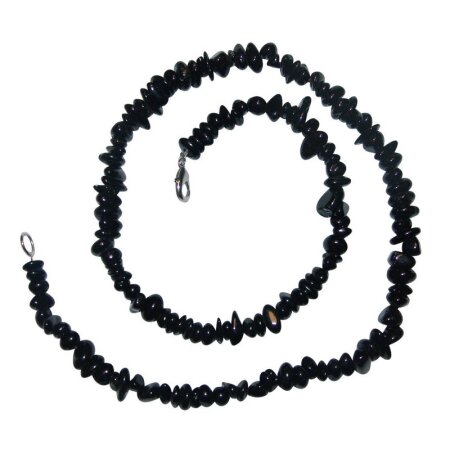 Turmalin schwarz Schörl 60 cm Splitter Kette mit silberfarbenen Karabinerverschluss