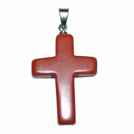 Jaspis rot Kreuz Anhänger mit silberfarbener Metallöse ca. 25 mm