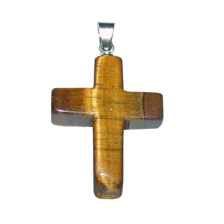 Tigerauge Kreuz Anhänger mit silberfarbener Metallöse ca. 25 mm
