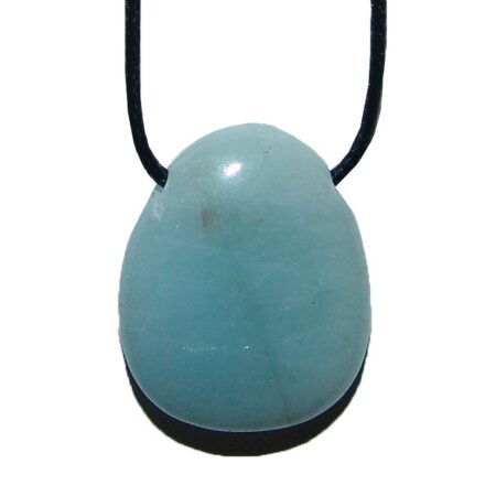 Aqumarin Anhänger flacher Trommelstein ca. 30 x 25 mm in Tropfen Form mit Bohrung ca. 2,5 mm