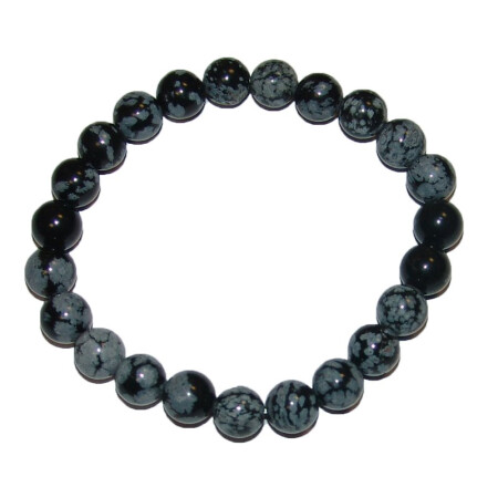 Schneeflocken Obsidian Kugel Armband 6 mm auf stabilem Stretchband aufgezogen