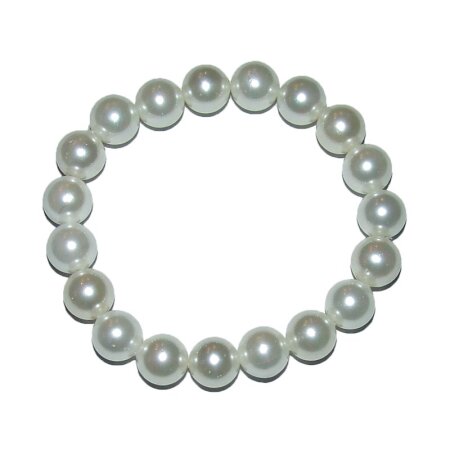 Muschelkern Perlen Kugel Armband 10 mm weiß auf stabilem Stretchband aufgezogen