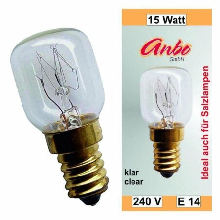Glühbirne E14-15 Watt Spezial-Leuchtmittel für Salzlampe und Kühlschrank