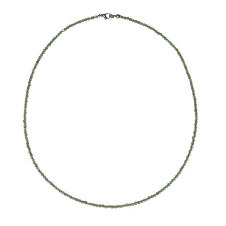 Peridot / Olivin 2 mm facettierte Kugel Kette mit versilbertem Karabiner Verschluss ca. 45 cm