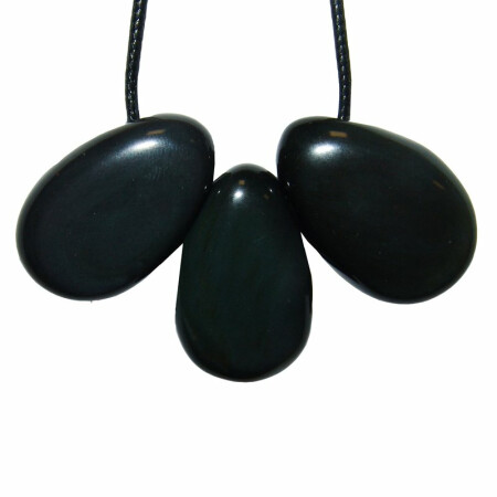 Obsidian schwarz Anhänger Trommelstein mit schönem Schimmer ca. 30  x 20 mm mit Bohrung ca. 2,5 mm
