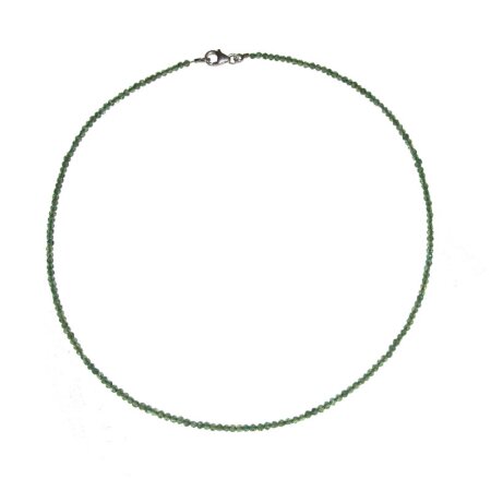 Apatit grün 2,5 - 3 mm facettierte Kugel Kette mit 925er Silber Karabiner Verschluss ca. 45 cm