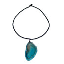 Achatscheibe blau gefärbt mit Clip ca. 60 - 90 mm an Baumwoll Kette ca. 45 cm