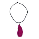 Achatscheibe pink gefärbt mit Clip ca. 60 - 90 mm an Baumwoll Kette ca. 45 cm