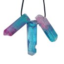 Bergkristall Natur Spitze Anhänger gebohrt ca. 40 - 50 mm  mit Titanium bedampft in schillernden Regenbogenfarben mit 2,5 mm Bohrung