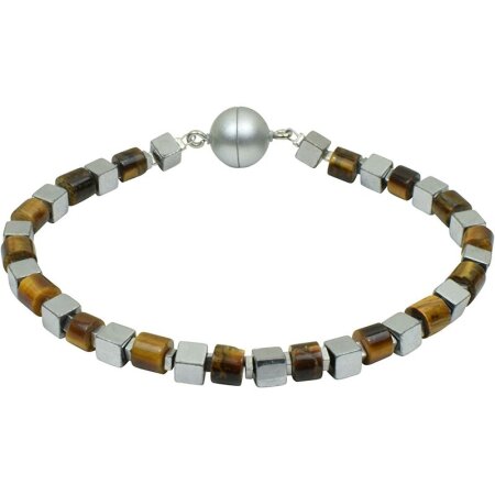 Armband Tigerauge mit versilbertem Hämatit,...