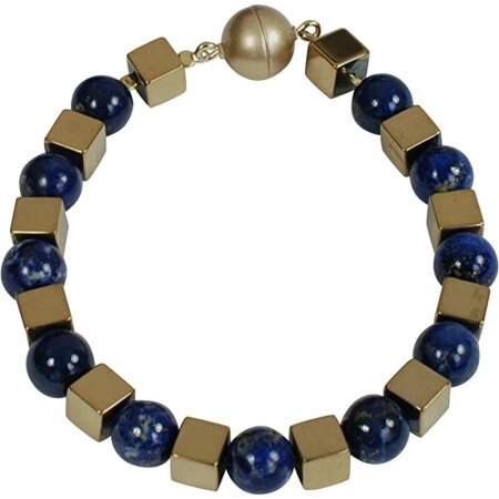 Edelsteinarmband Lapis Lazuli, verg. Hämatin, Magnetschloss, ca. 19 cm, Damen
