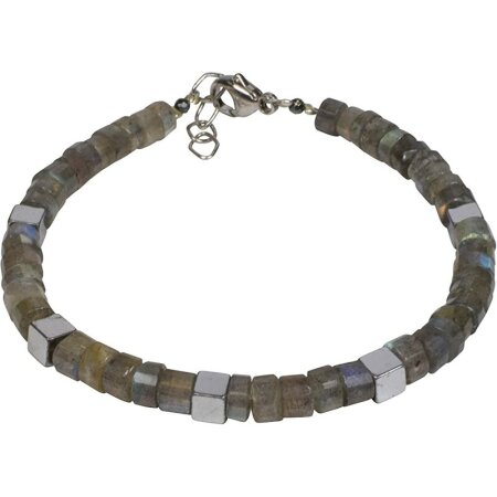 Edelsteinarmband Labradorit facettiert, vers. Hämatit, ca. 18.5 - 20.5 cm